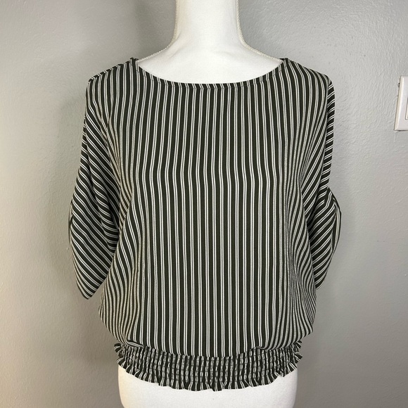 NWT - Michael Kors Olive Green Striped Dolman Sleeve Blouse –Size S MSRP $110 - Picture 2 of 9